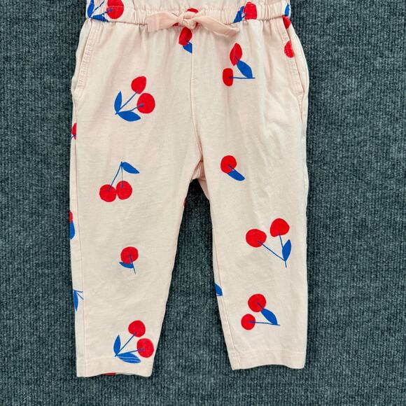 Tea Collection Jumpsuit Girls 2T Pink Cherry Print Flutter Sleeve Jersey Knit - Picture 3 of 8